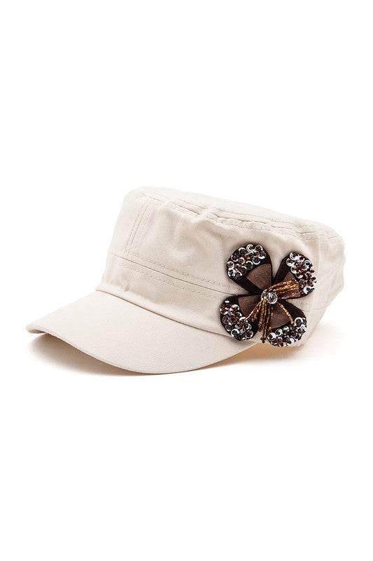Sequin Beaded 3D Flower Iconic Cadet Hat