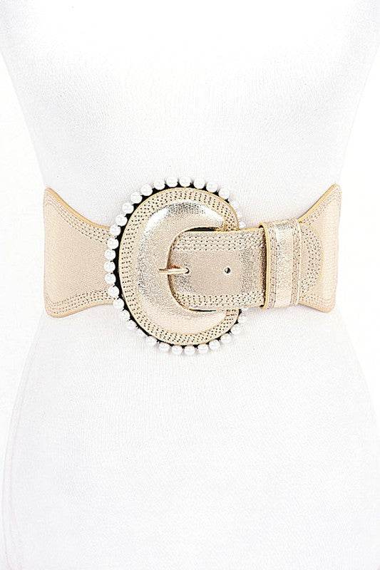 Pearl Accent Metallic Elastic Wide Belt