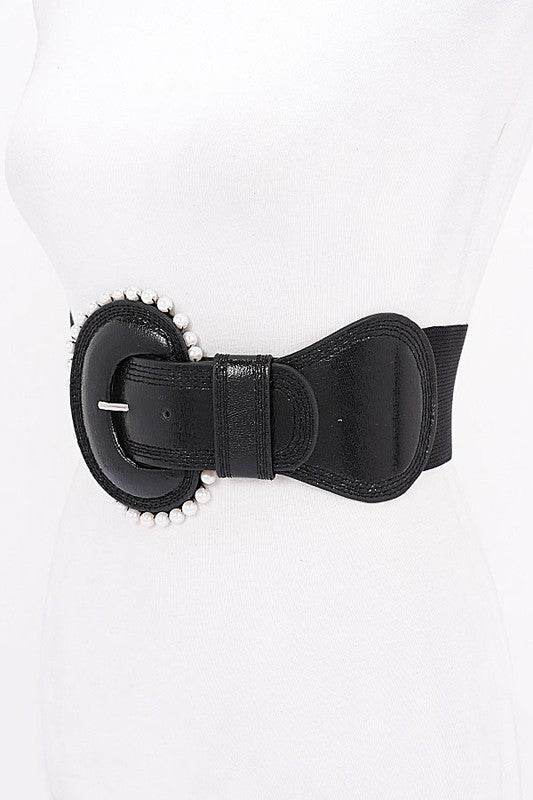 Pearl Accent Metallic Elastic Wide Belt