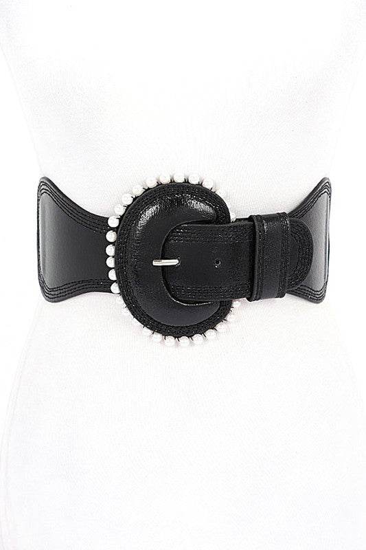 Pearl Accent Metallic Elastic Wide Belt