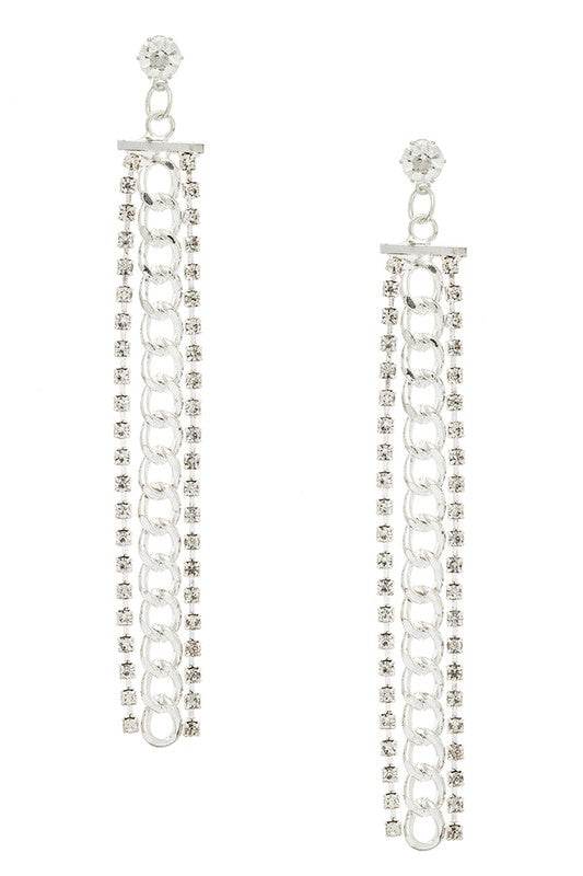 Rhinestone Chain Long Drop Earrings