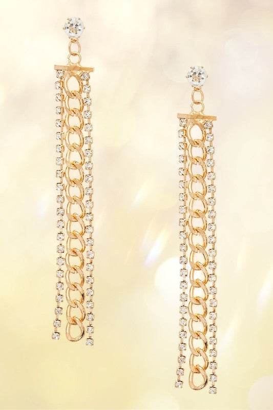 Rhinestone Chain Long Drop Earrings