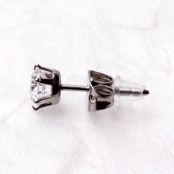 Pair of Titanium Clear Round CZ Stud Earrings