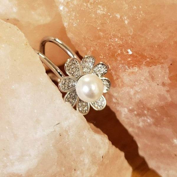 White Gold Dipped CZ Flower Acrylic Pearl