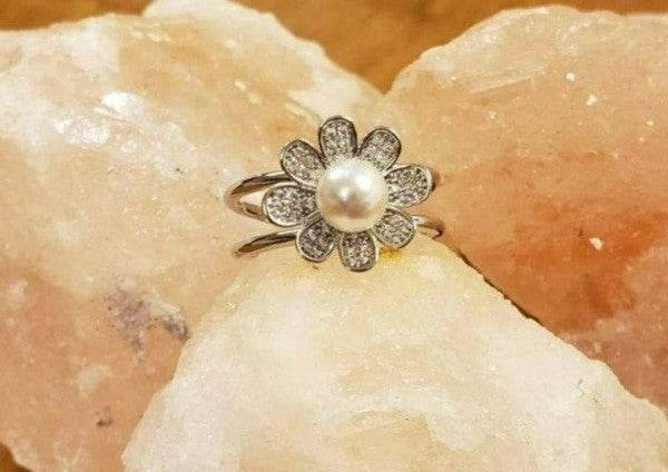 White Gold Dipped CZ Flower Acrylic Pearl