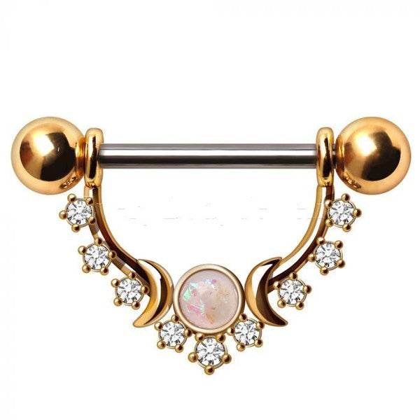 Gold Plated Multi Jeweled Moon and Stars Nipple