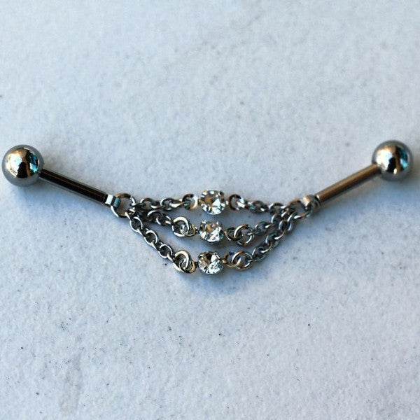 316L Stainless Steel Jeweled Triple Chain