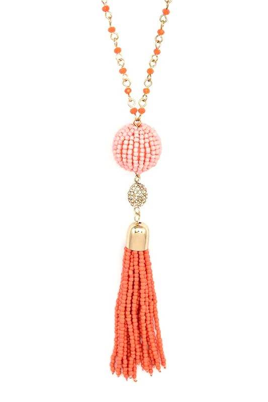 Beaded Tassel Pendant Long Necklace