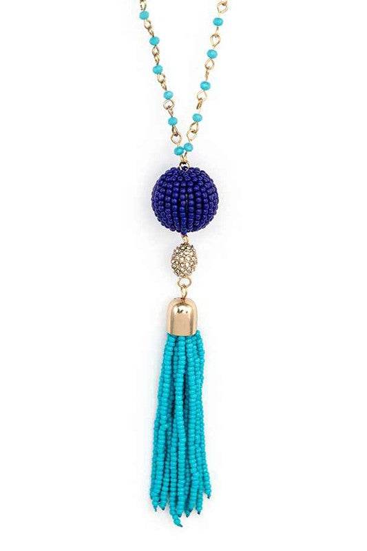 Beaded Tassel Pendant Long Necklace