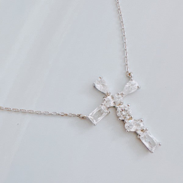 Modern Mixed-Cut Stone Cross Pendant Necklace