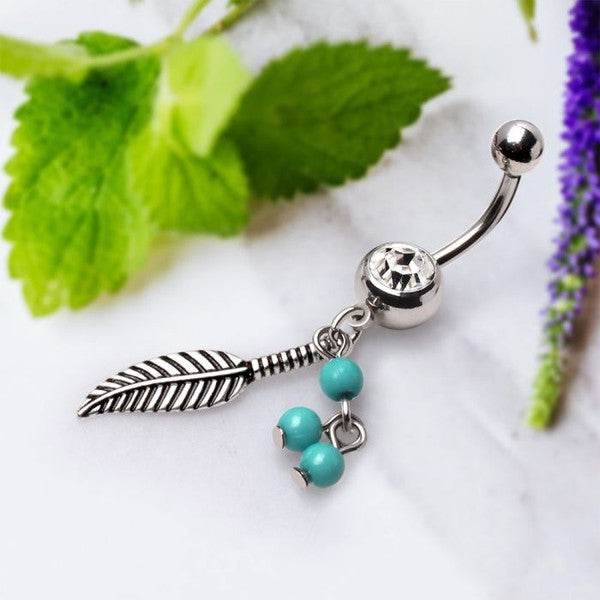 316L Surgical Steel Navel Ring with Feather and