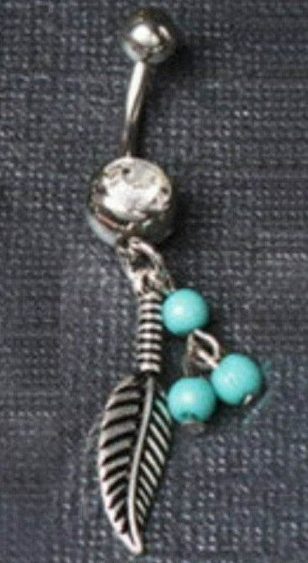 316L Surgical Steel Navel Ring with Feather and