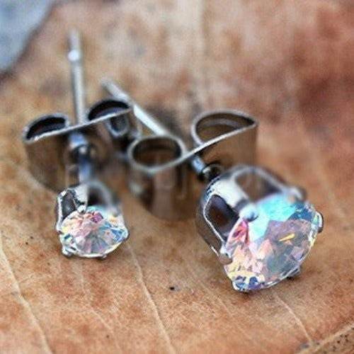Pair of 316L Stainless Steel Aurora Borealis Round
