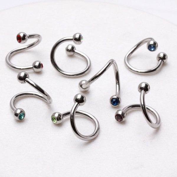 316L Surgical Steel Twist with Gemmed Balls