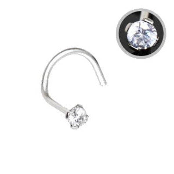316L Stainless Steel Prong Set CZ Screw Nose Ring
