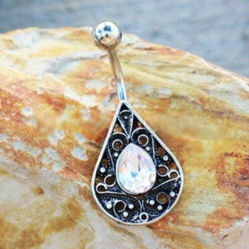 316L Stainless Steel Ornate Jeweled Teardrop Navel