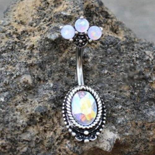 316L Surgical Steel Aurora Borealis CZ Navel Ring