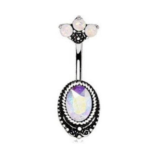 316L Surgical Steel Aurora Borealis CZ Navel Ring