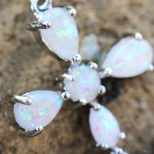 316L Stainless Steel White Synthetic Opal Cross