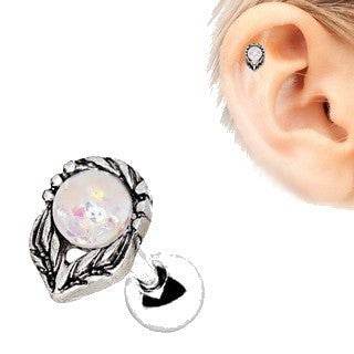 316L Stainless Steel Synthetic Opal Flower on