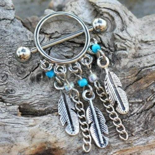 316L Surgical Steel Turquoise Beads Feather Dangle