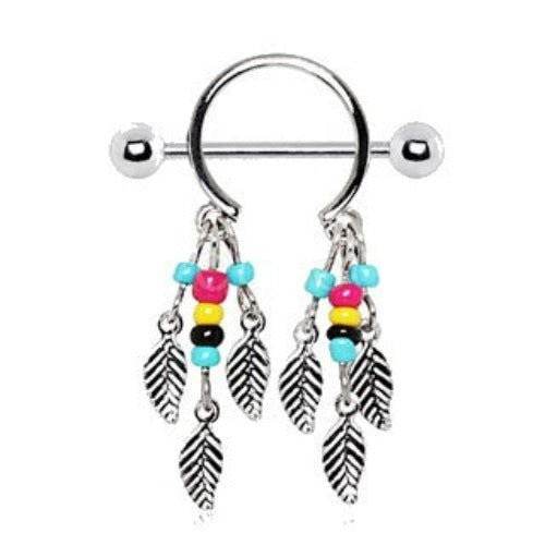 316L Surgical Steel Multi-Colored Beads Feather