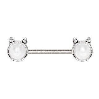 316L Surgical Steel Pearl White Cat Nipple Bar