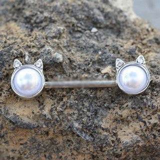 316L Surgical Steel Pearl White Cat Nipple Bar