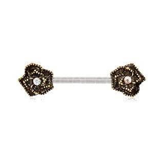 316L Stainless Steel Nipple Bar with Antique Gold