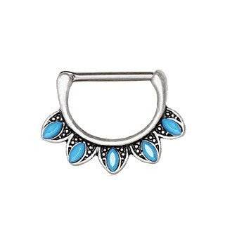 316L Stainless Steel Turquoise Tribal Nipple