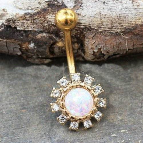 Gold Plated Dazzling Sun with Synthetic Opal Navel