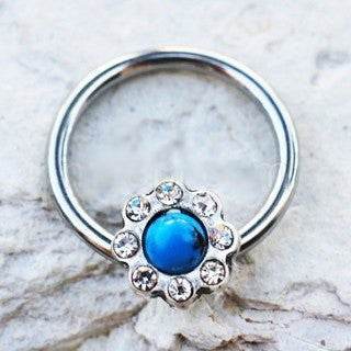 316L Stainless Steel Turquoise Flower Snap-in
