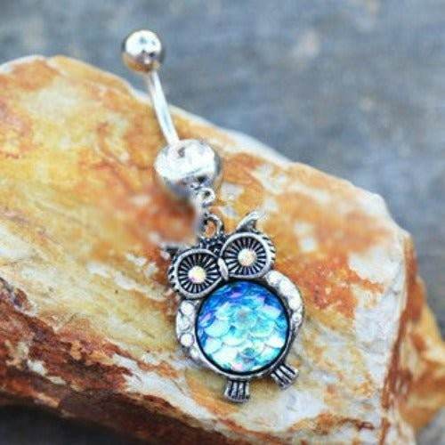 316L Stainless Steel Jeweled Rainbow Owl Dangle