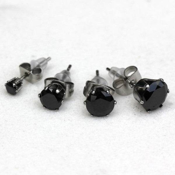 Pair of 316L Surgical Steel Black Round CZ Stud