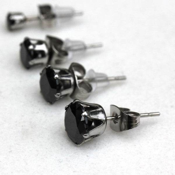 Pair of 316L Surgical Steel Black Round CZ Stud