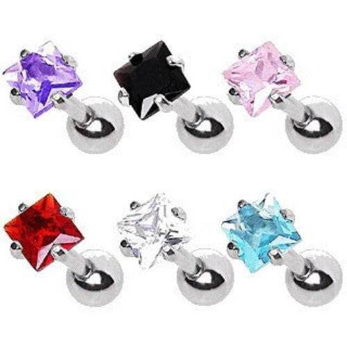 316L Surgical Steel Prong Set Square CZ Cartilage