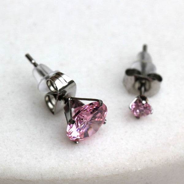 Pair of 316L Surgical Steel Pink Round CZ Stud