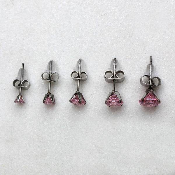 Pair of 316L Surgical Steel Pink Round CZ Stud