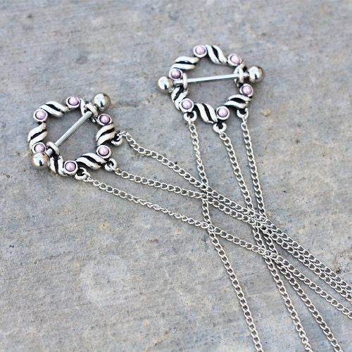 316L Stainless Steel Triple Chain Pink Ribbon