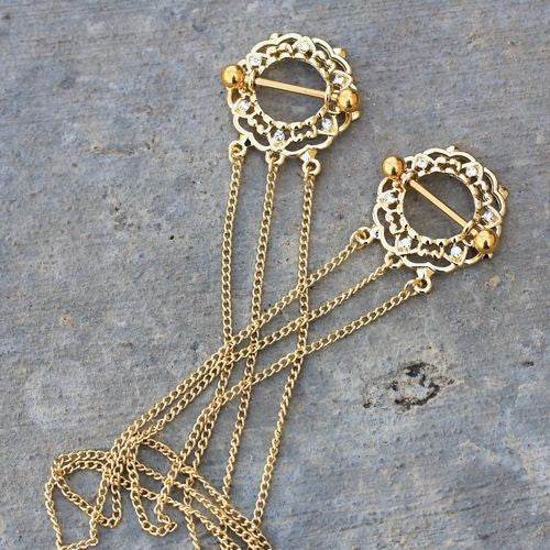 Gold Plated Triple Chain Floral Nipple Shields