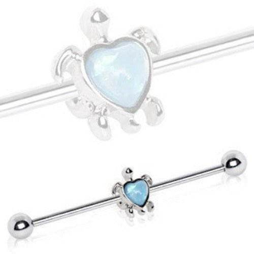 316L Stainless Steel Heart Synthetic Opal Turtle