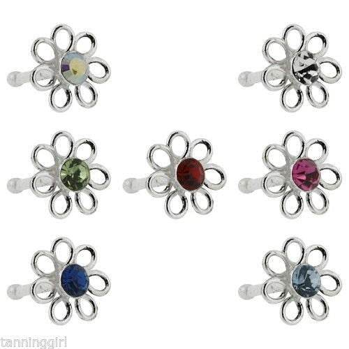20 Gauge Nose Bone Sterling Silver Flower - 6