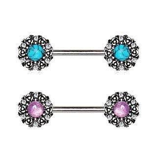 316L Stainless Steel Medieval Rose Nipple Bar Set