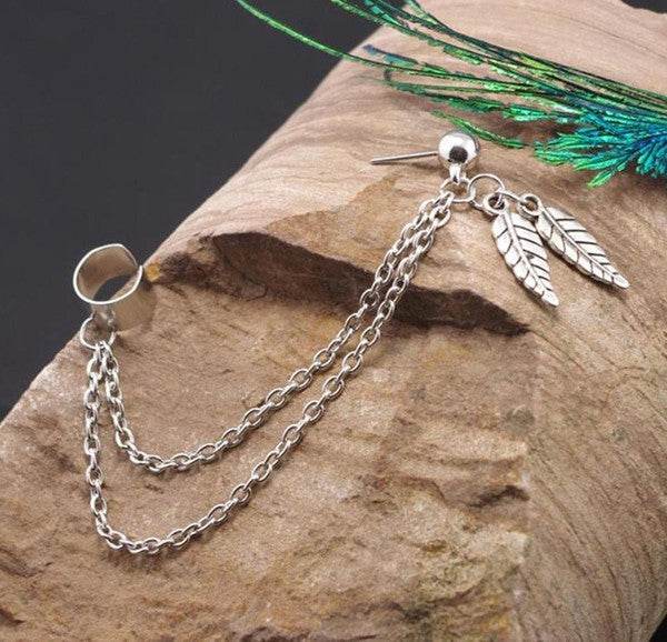 Silver Dangle Ear Cuff Clip Stud Wrap Earring