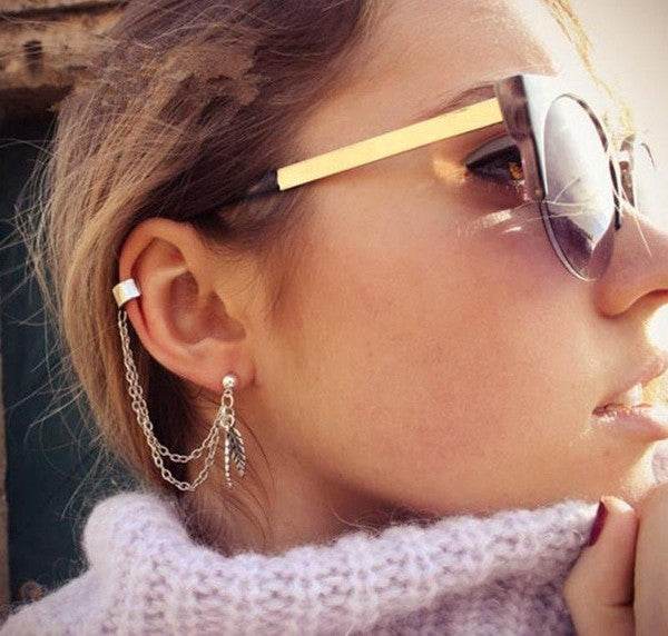 Silver Dangle Ear Cuff Clip Stud Wrap Earring