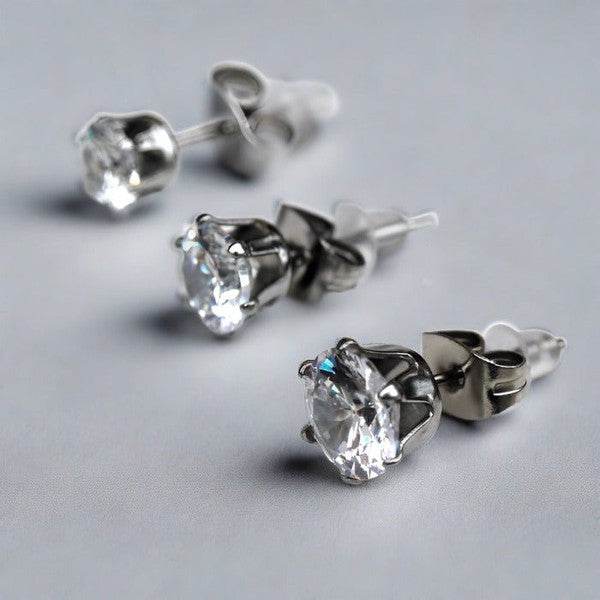 Pair of 316L Surgical Steel Clear Round CZ Stud