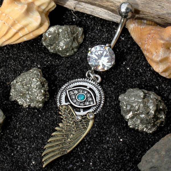 Gemmed Steampunk All Seeing Eye Navel Ring w