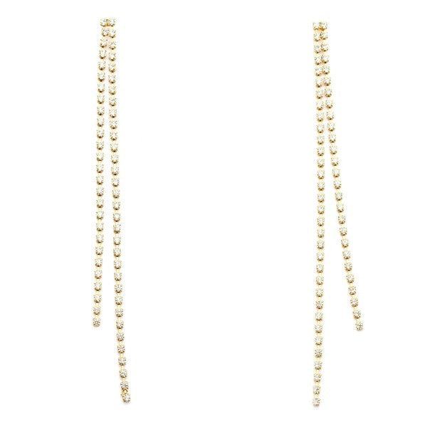2 Lines Strand Rhinestone Tassel Earrings