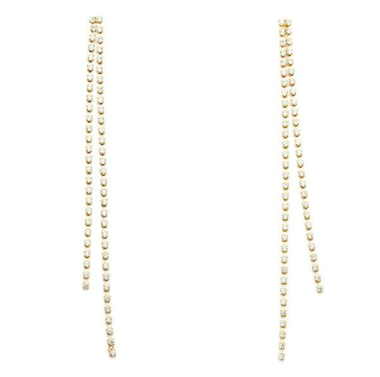 2 Lines Strand Rhinestone Tassel Earrings