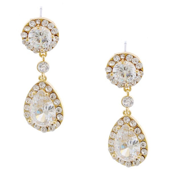 Circle Dangle Teardrop CZ Cubic Earrings